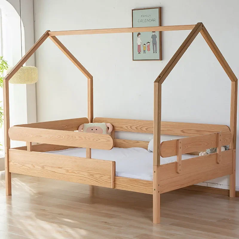 Cama de casa voadora de madeira maciça para crianças, cama mãe e filho de dupla camada, beliche de apartamento pequeno multifuncional