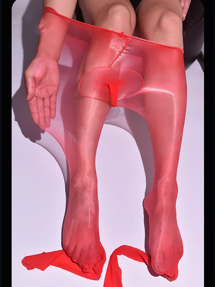 Sexy Men 1D Thin COCKring Stockings Pantyhose Oil Gloosy Shiny U Convex Pouch Sexy Tight Gay Wear Pantyhose Plus Size