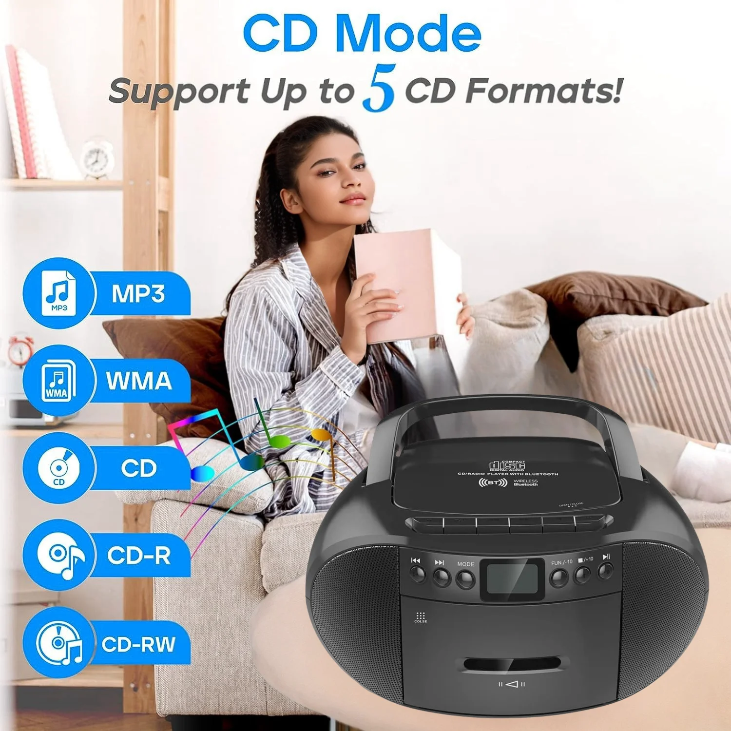 CD and Cassette Player ComboX, CD Player Bluetooth Boombox, AM/FM Radio, Stereo Sound with Remote Control,Tape Recording