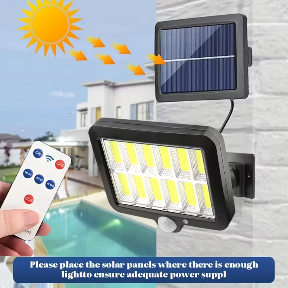 

120 COB Солнечный свет Датчик движения Разделенный настенный светильник 3 режима Открытый водонепроницаемый сад Уличные светодиодные фонари Солнечная лампа Садовые фонари