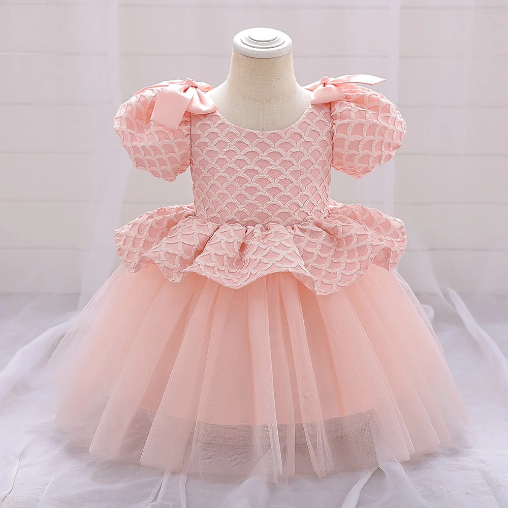 

MQATZ Baby Girl Clothes Sequined Bow Layer 1 Year Kids Tutu Newborn Christening Princess Toddler Birthday Children Summer Dress