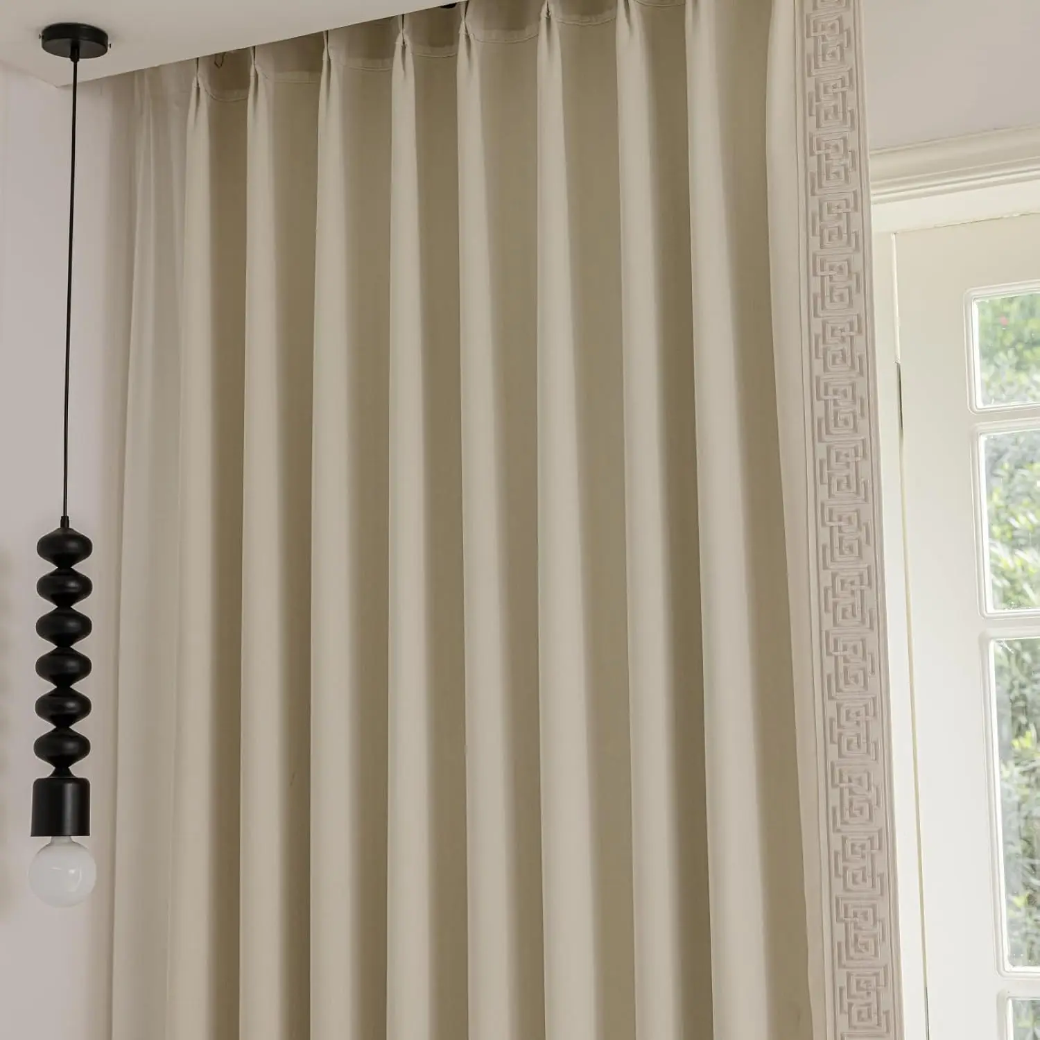 VisionaryHomeDesign Pinch Pleated Curtains with Embroidery Trim - Memory Shaped Drapes, Timeless Style Curtains (Warm Cream, 50