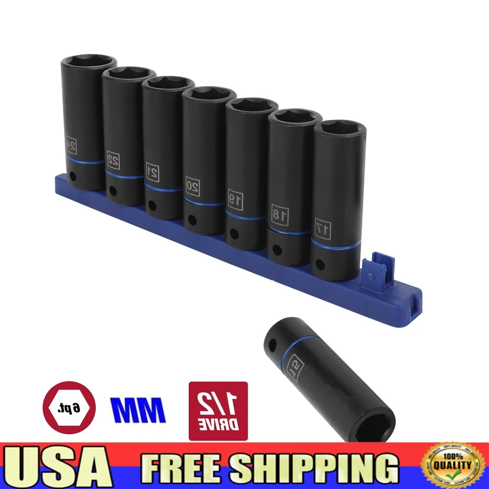 

Набор ударных головок с глубоким приводом 1/2 дюйма, 9 предметов, из стали Cr-V, автомобильные проекты «сделай сам», розетка с цветовой кодировкой, прочная организация