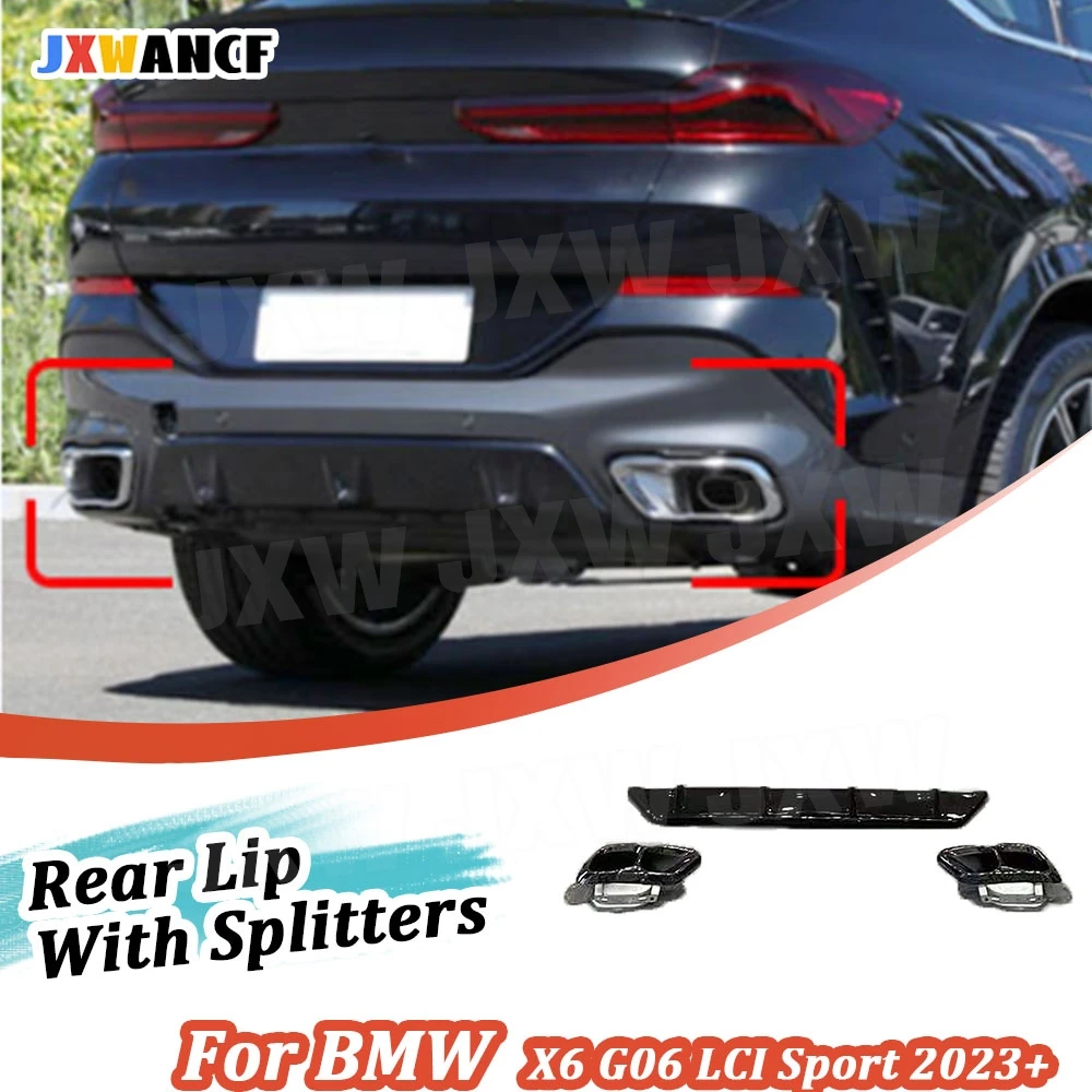 

JXWANCF For BMW X6 G06 LCI Sport 2023+ ABS Gloss Black Rear Bumper Lip Diffuser Spoiler With Exhaust Tips Car Accessories