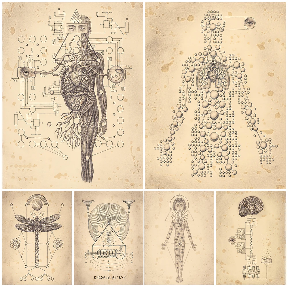 مزيج من واجهة الخط والمجال المغناطيسي والتكنولوجيا والسحر ملصق فني طباعة ديكور جينيسيس غامض جدار الفن الطباعة