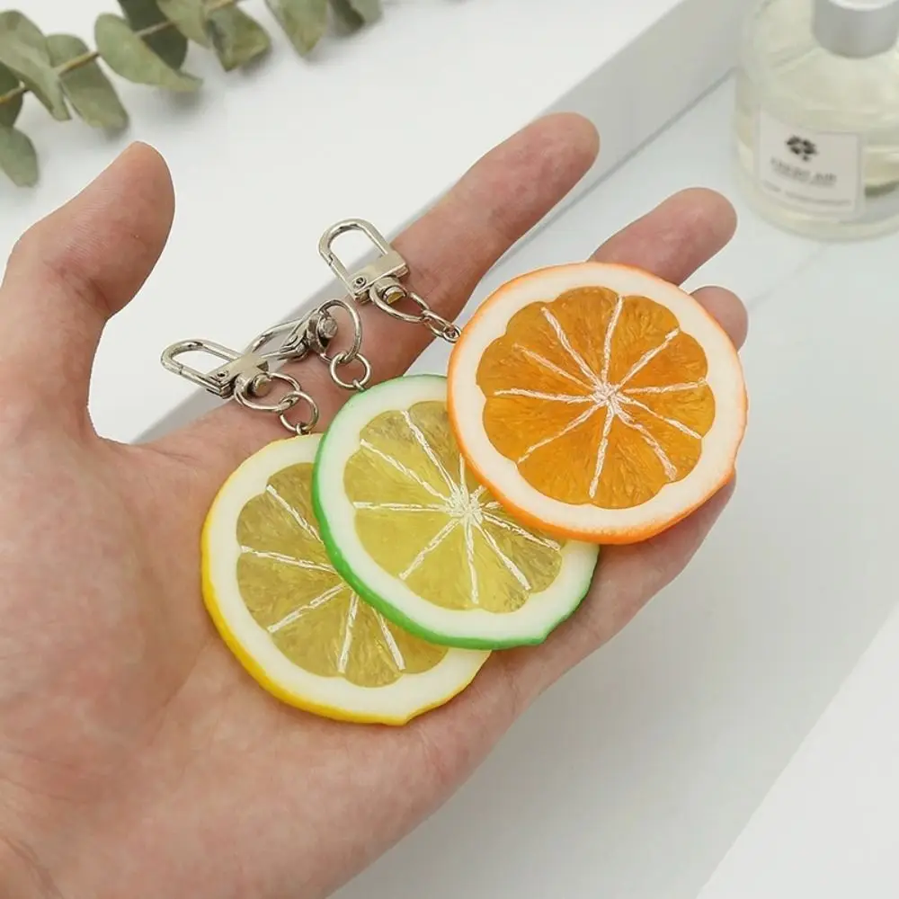 Personality Food Lemon Slice Key Chain PVC Acrylic Hot-dog Pendant Backpack Charms Orange Slice Simulation Food Key Ring Girls