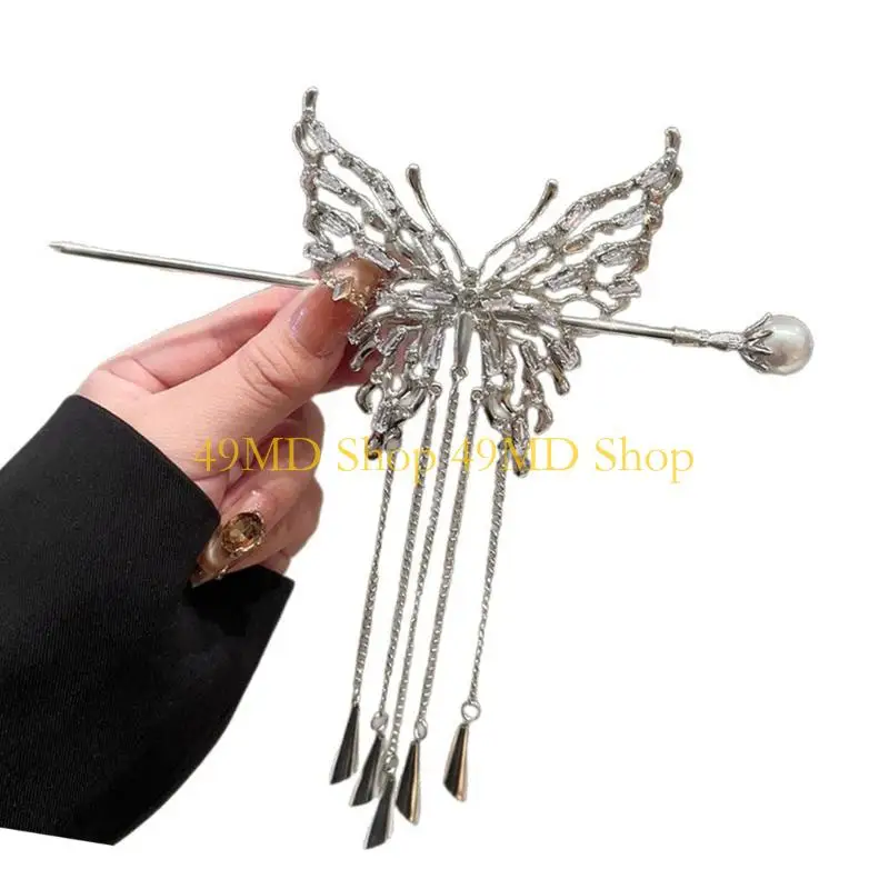 

49MD Elegant Butterfly Decoration Hairpin Thin Hair Stakes For Women Traditional Chinese Clothing