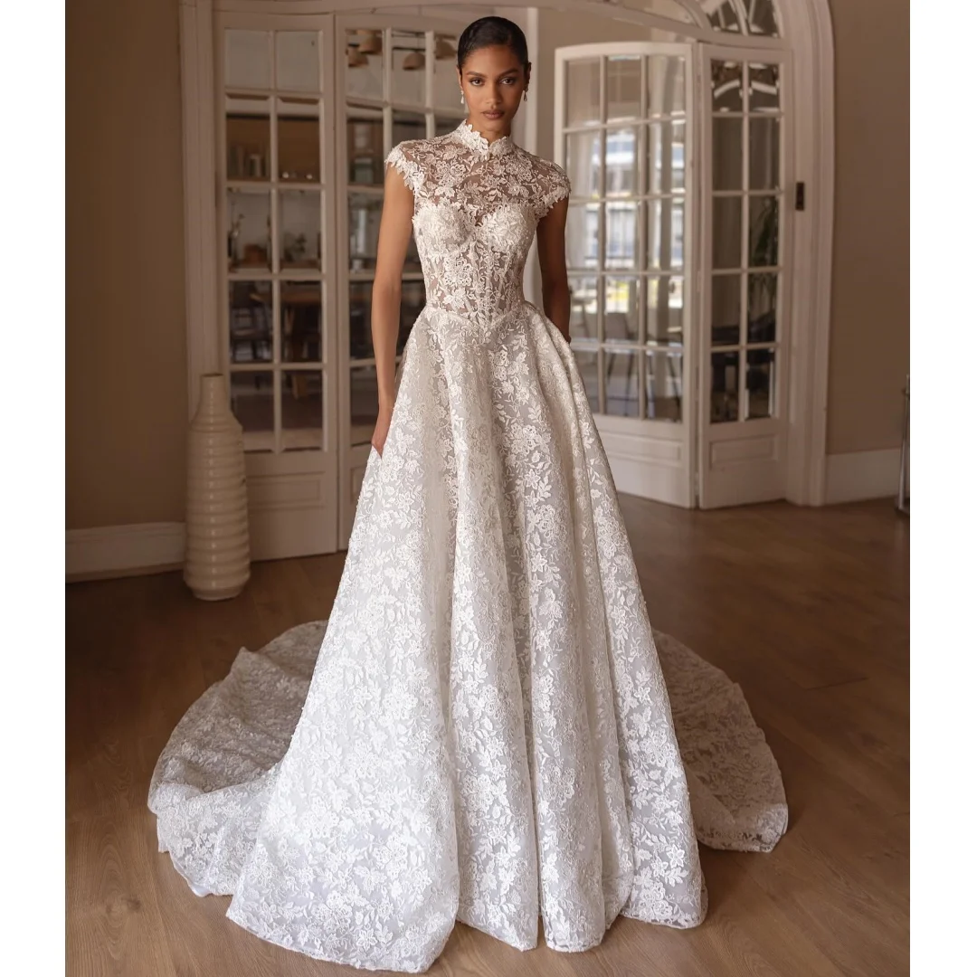 Spitze Brautkleider Frau Vintage Korsett Vestido de Novia Hohe Kragen Hochzeit Party Kleid Elegante Vestidos Angepasst