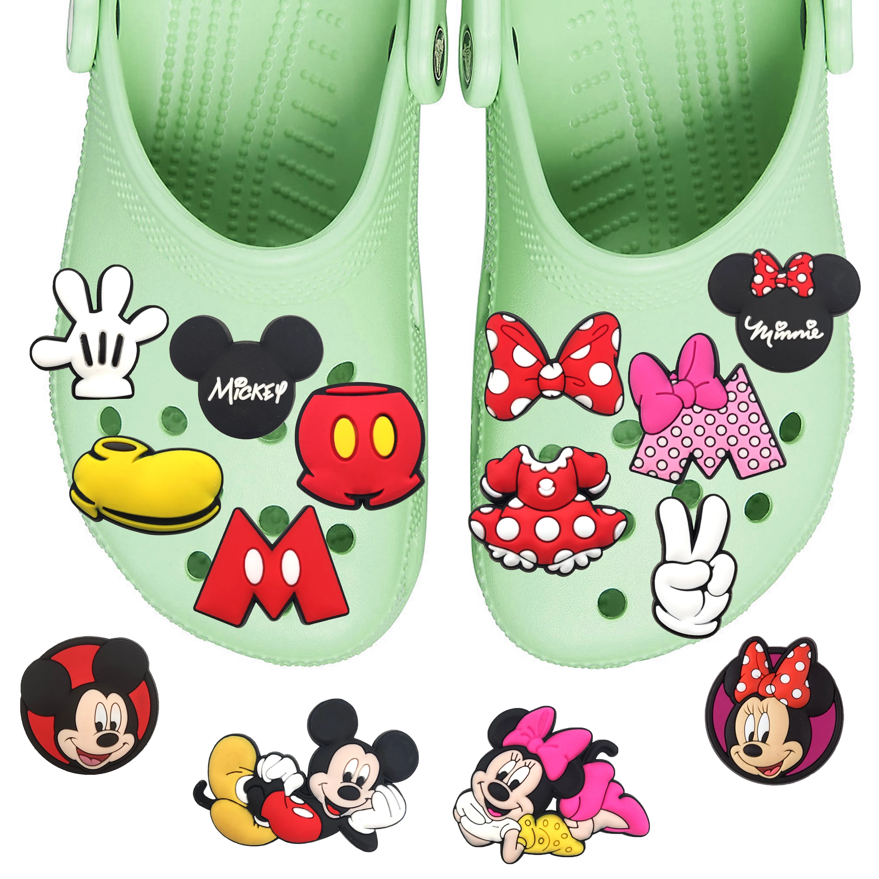 14-teiliges Set Niedliche Mickey-Minnie Verdickte Schuh-Charms PVC Wasserdicht Abnehmbare Gartenschuh-Accessoires DIY Deko-Geschenke Croc-Charm