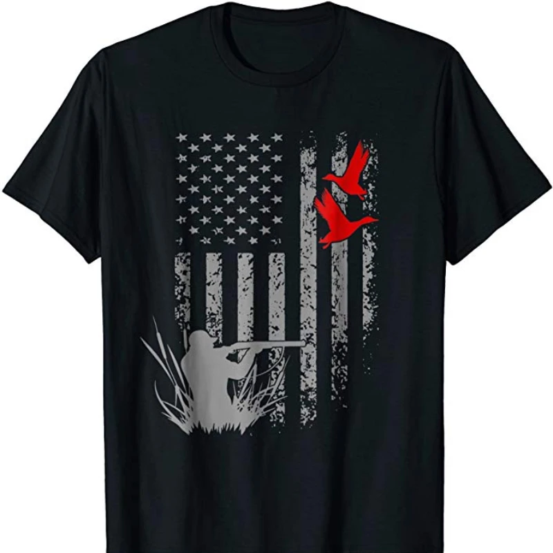 Unique American Flag Duck Hunting Hunter Gift T Shirt. New 100% Cotton Short Sleeve O-Neck Casual T-shirts Loose Top Size S-3XL