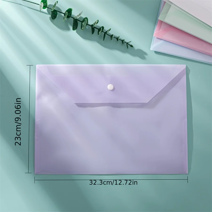 10pcs A4 Size Morandi Color Palette Transparent & Multicolor PP Button Closure Envelopes - Ideal for School & Office Supplies image 4