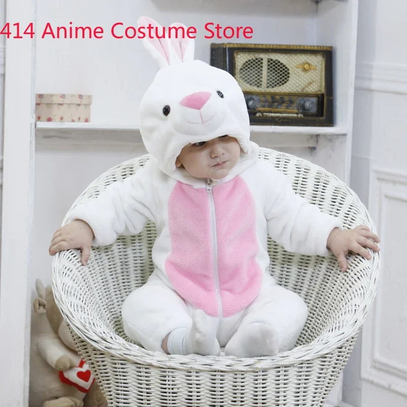 0-3T Baby White Rabbit Bunny Costume Kigurumi Cartoon Animal Romper Infant Toddler Jumpsuit Easter Halloween Fancy Dress