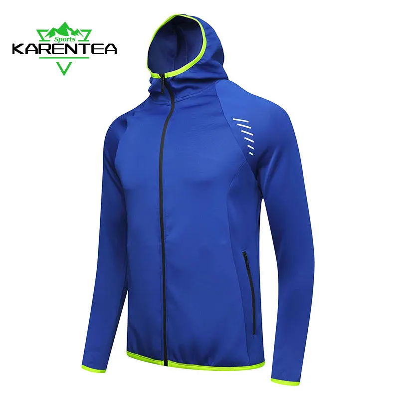 Karentea Running Jacket Reflective Hooded Man Sports Coat Sportswear Jogging Outdoor Gym Fitness Clothing Tracksuit Top Zipper