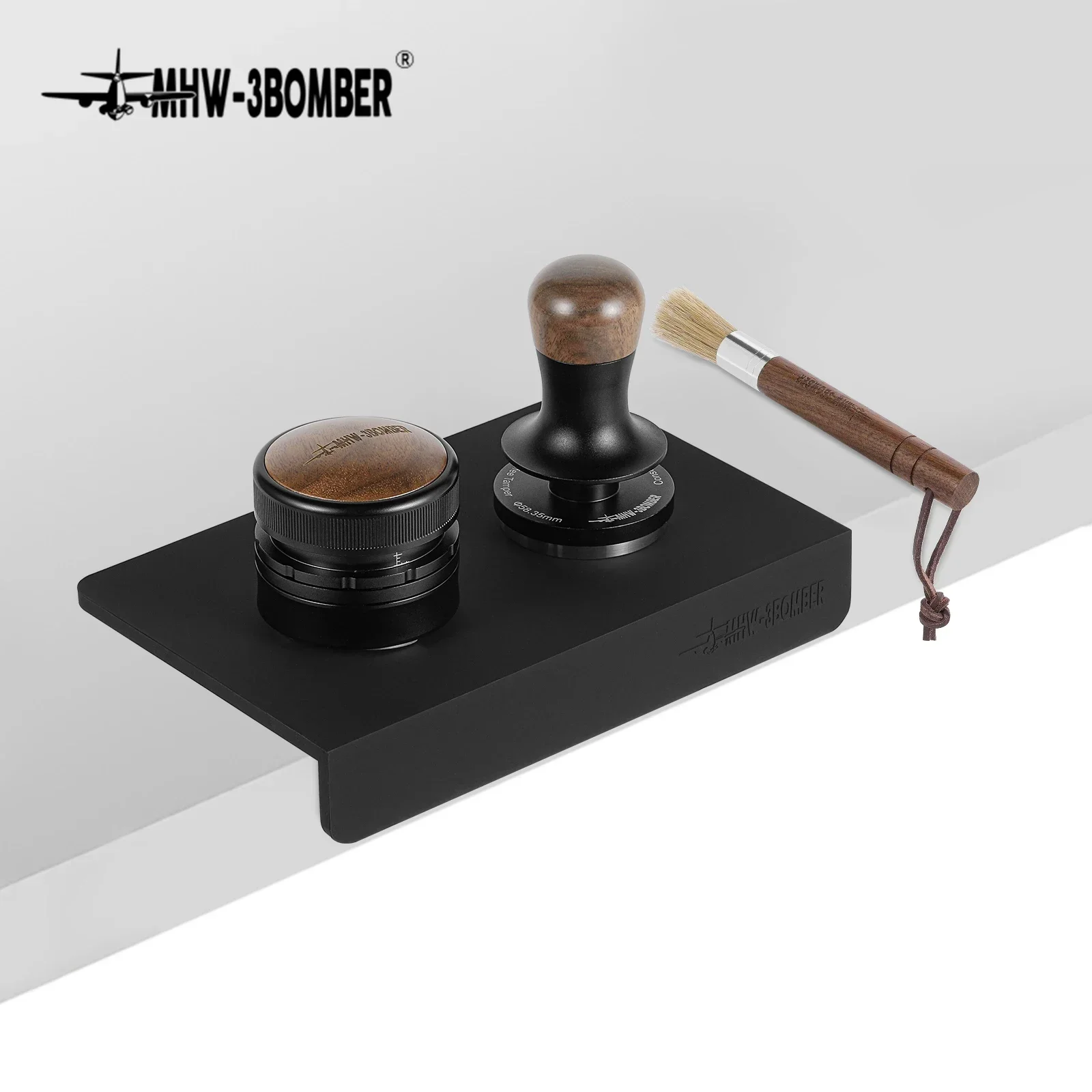 

MHW-3BOMBER Adjustable Depth Gravity Adaptive Coffee Distributor 58.35MM 30lbs Espresso Tamper with Tamping Mat & Brush Set 4pcs