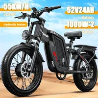 TIFGALOP F7 New high-performance dual motor 2000W52V24AH hydraulic brake 55KM/H20-inch fat tire all-terrain electric bicycle
