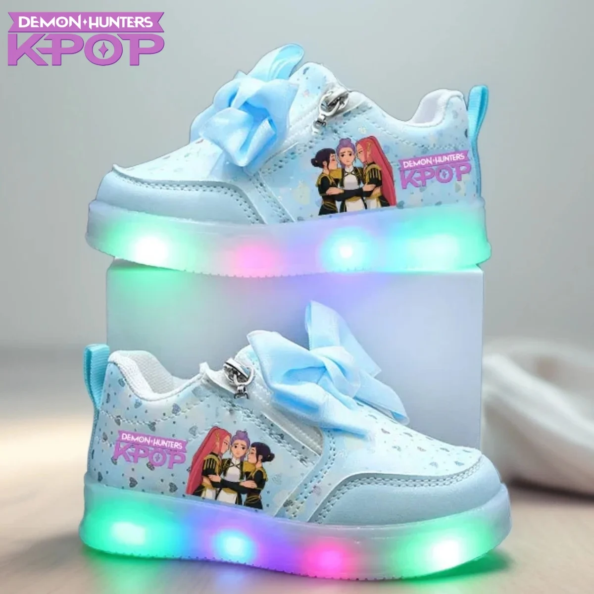 KPop Demon Hunters enfants chaussures Huntrix chaussures de Sport bébé enfant en bas âge chaussures 2-8 yo Anime Rumi Mira Zoey chaussures de Sport lumineuses taille 21-30