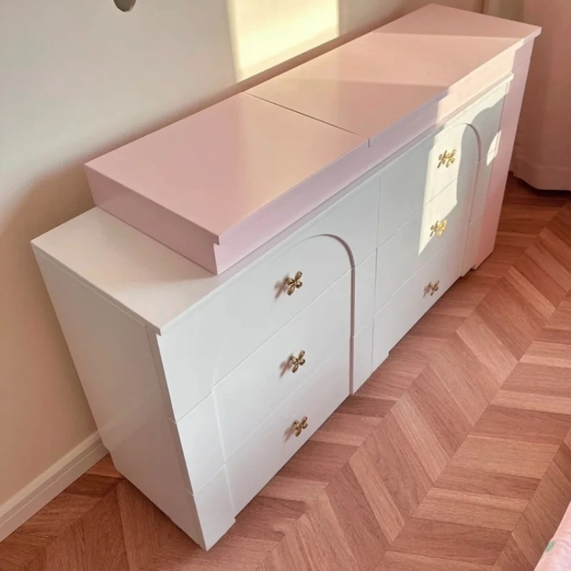 

Комод-тумба Dopamine Pink с шестью ящиками, интегрированный шкаф для хранения, кремовый, для спальни, прикроватный, угловой столик