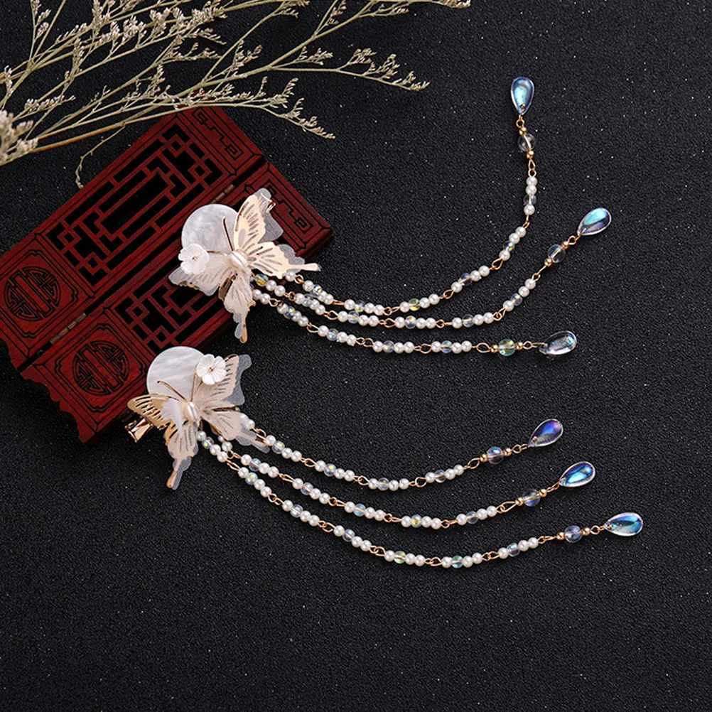 

1 пара в китайском древнем стиле, заколка для волос с кисточкой и бабочкой, заколка для волос, головной убор ханьфу, ретро шпилька для женщин, элегантный фестиваль