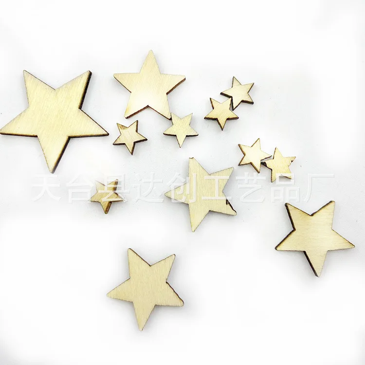 Spot wholesale wooden creative five-pointed star wood chips Christmas wedding party DIY handmade wooden star jewelry materials
