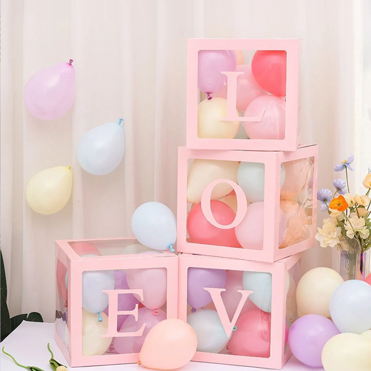 25cm DIY Letter Box Pink Transparent Name Balloon Box Birthday Wedding Party Kids Baby Shower Decorations view 3