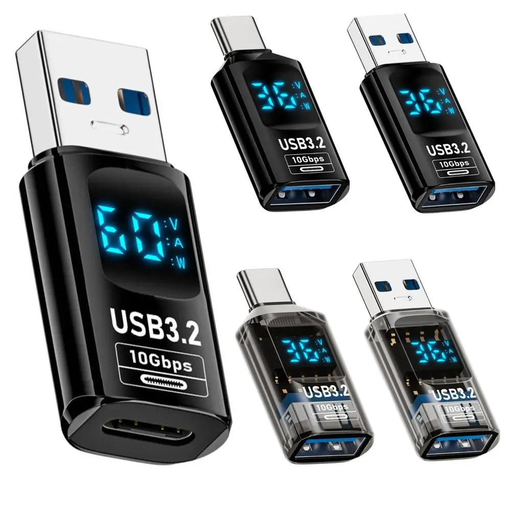 1 PCS Digital LED Display USB 3.2 Adapter 10Gbps 36-60W Power Meter Tester Smart Chip Data Transmission USB C Extension