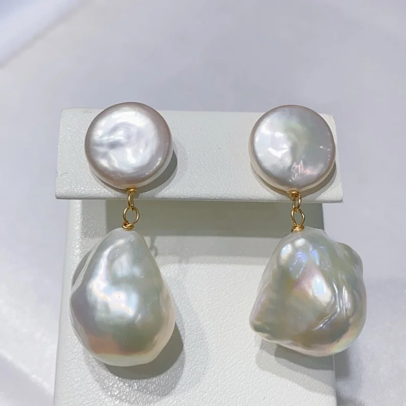 

SGARIT Natural Color Baroque Pearl Earrings 14k Filled Gold Irregular Pearls Stud Earrings For Women Jewelry