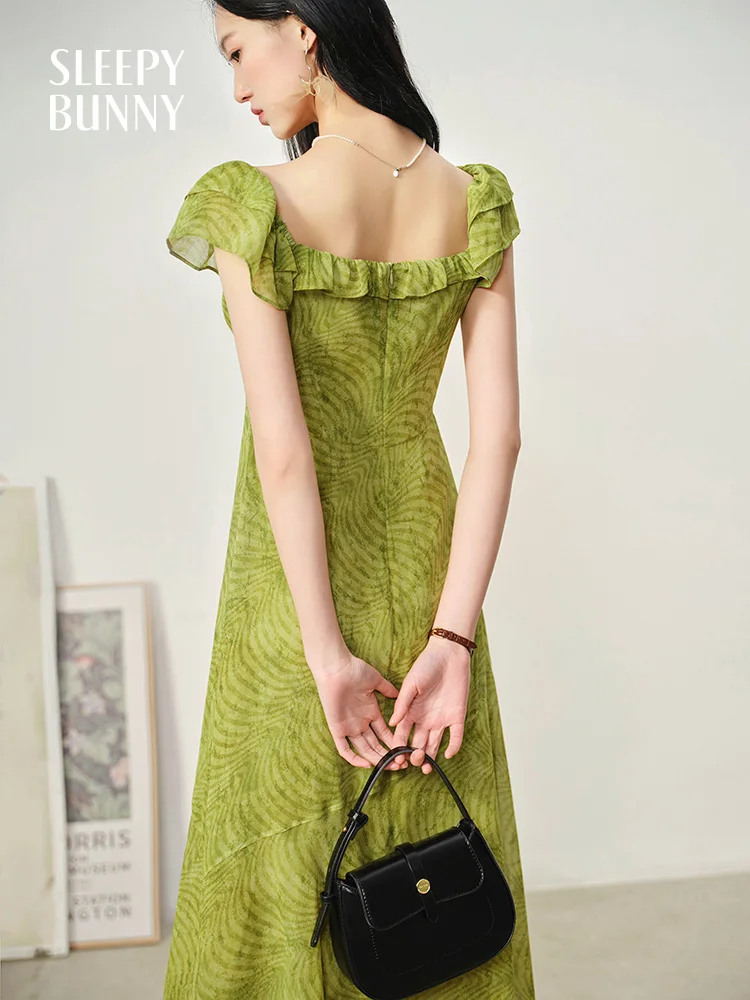 

Elegant French Style Printed Chiffon Dress Women Summer Vintage Slim Maxi Dress Lightweight A-Line Slit Gown Casual Holiday Look