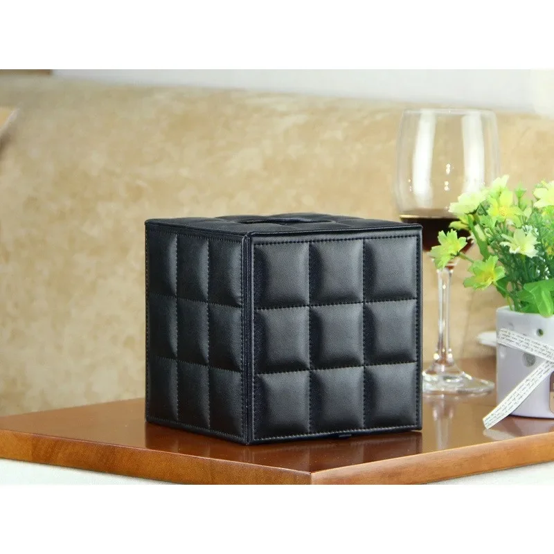 

1pcs Leather Square Tissue Box Plaid Pattern Roll Paper Holder Stylish Decorative Tissue Organizer for Home Office Car Use