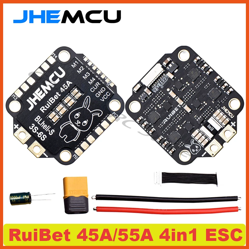 JHEMCU RuiBet 45A BLHELI_S Dshot600 3-6S Brushless 4in1 ESC 30X30mm for FPV Freestyle Flight Controller Stack DIY Parts