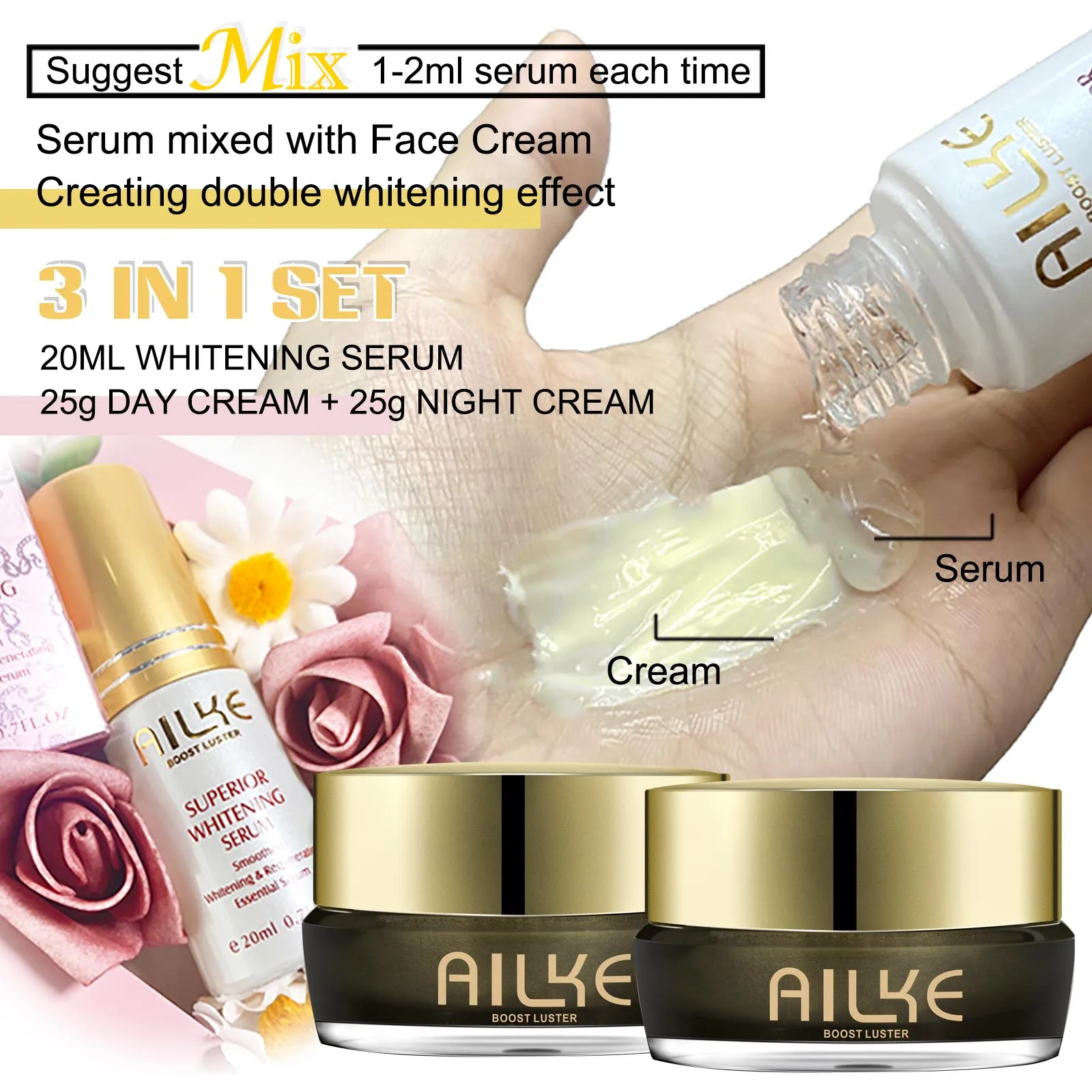 AILKE Whitening Face Cream, Reduce Dark Spots, Moisturizing, Inhibit Melanin, With Collagen, Glutathione, For Men and Women