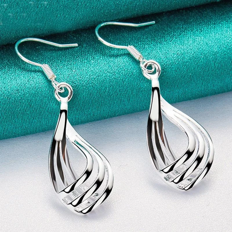 925 Sterling Silver Dangle Earrings For Women Twist Water Drop Girl Temperament Fashion Party Silver Engagement Jewelry Gift