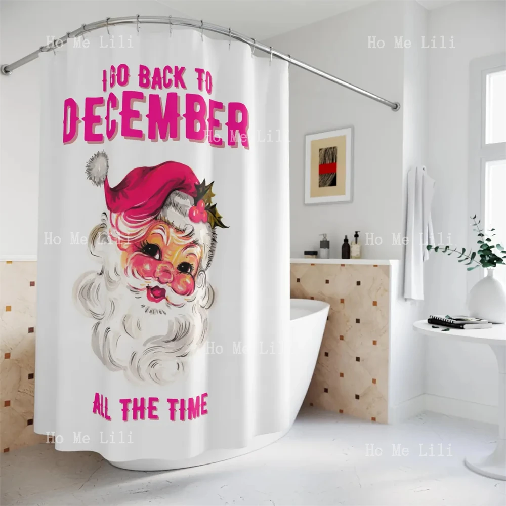 Pink Santa Shower Curtain Back To December Vintage Bathroom Holiday Decor