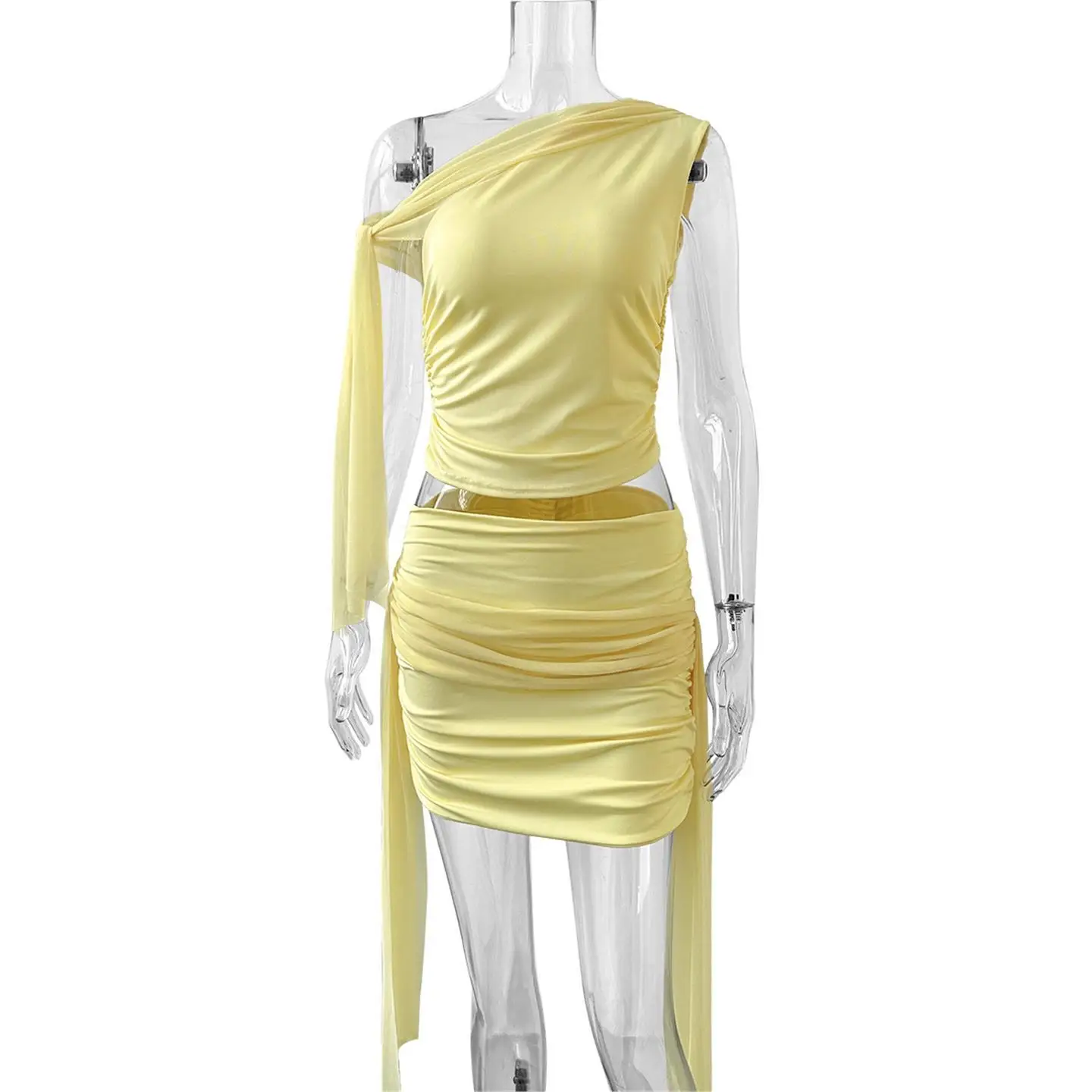 Gonna da donna con giuntura piegata 2025 in rete irt e ort Set in due pezzi Casual Colore puro Vita bassa Sle Faion europeo