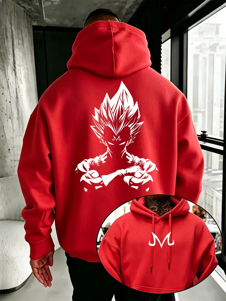 Dragon Ball Majin Vegeta Anime Hoodie Herren Vorder- und Rückseite Doppeldruck Oversized Kapuzenpullover mit Kordelzug und Tasche Street-Top – Detail 8