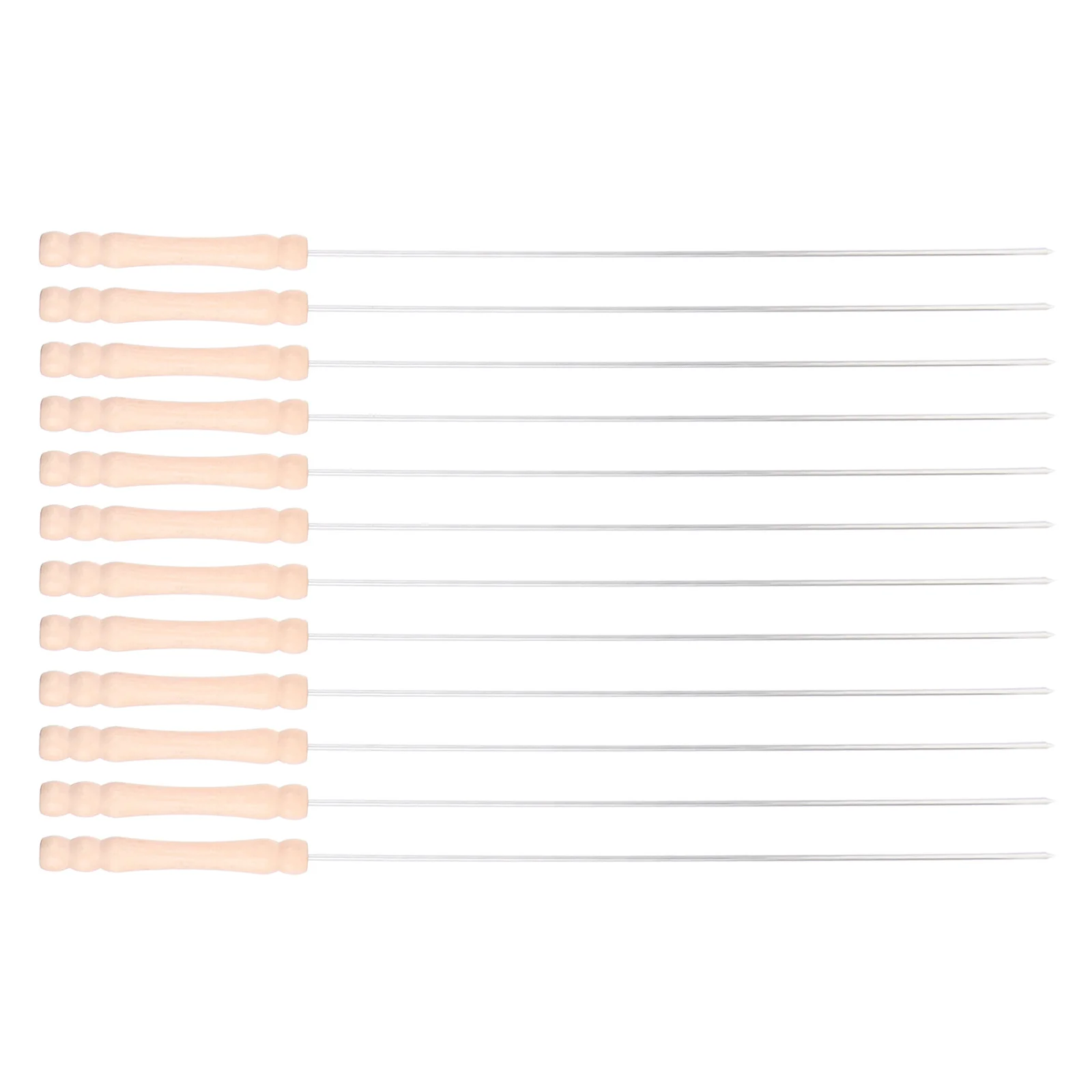 

12 Pcs BBQ Skewers Wooden H Stainless Steel Barbecue Grilling Sticks Rustless Durable Strong Even Dinner Parties