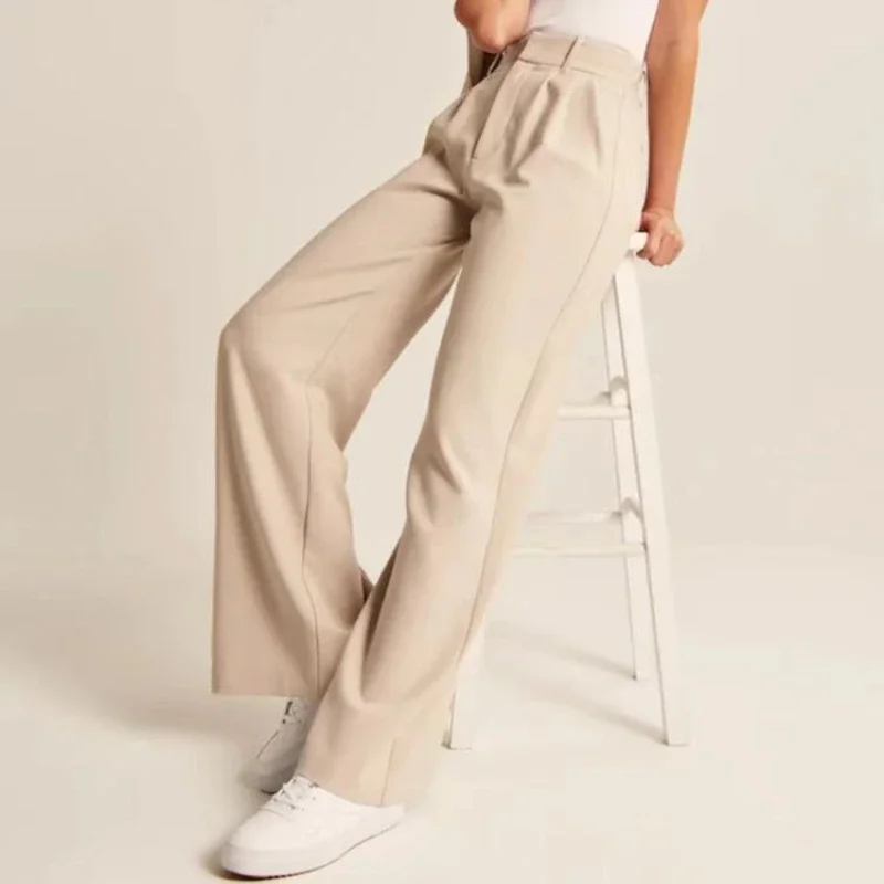 New Loose Women Wide Leg Pants Real Pocket Office Lady Trousers Casual Suit Pants The Effortless Tailored Wide Leg Pants 2023