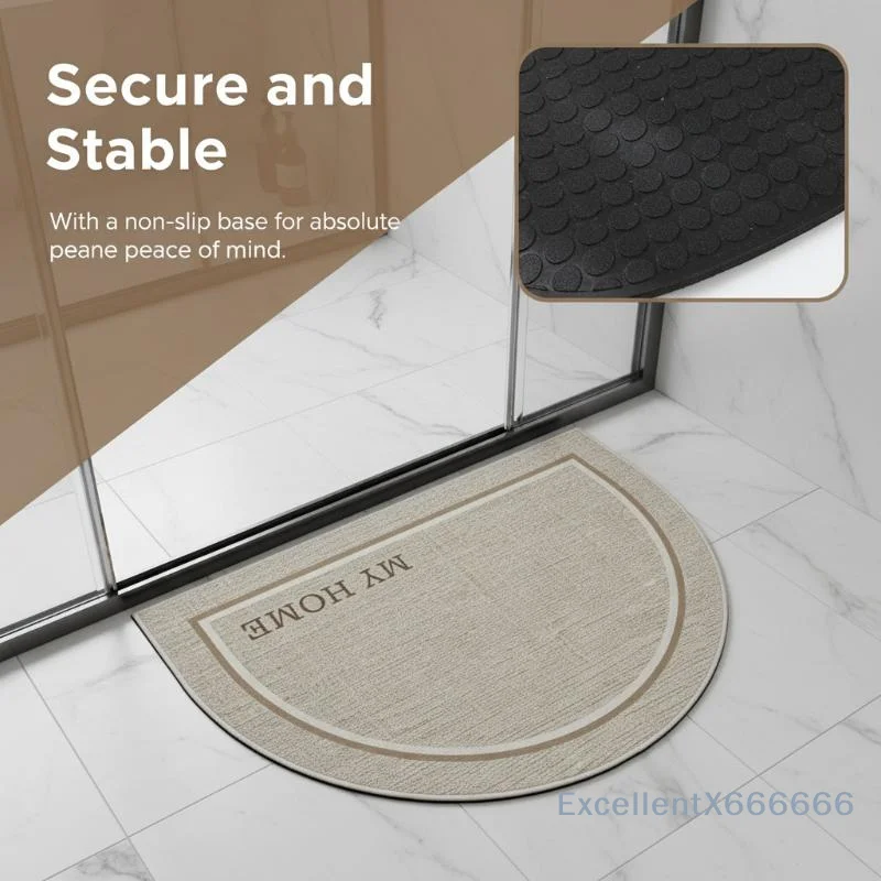 Semicircle Wear Resistant Diatom Mud Bath Mat Quick Water Absorption Non Slip Floor Rug for Bathroom Home Daily Use
