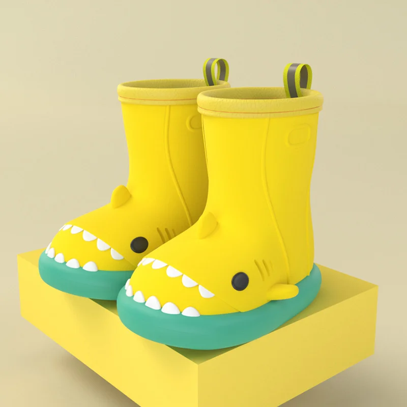 Fashion Cartoon Shark Kids Rain Boots Toddler EVA Soft Waterproof Boys Girls Water Shoes 3D Anti Slip Children Rainboots
