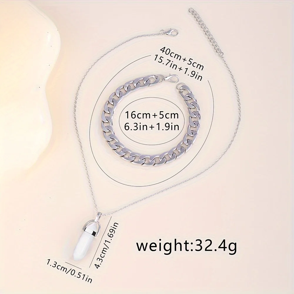 メンズカレンダークォーツ腕時計、ステンレススチールストラップとネックレスブレスレットセット、ビジネスファッション、セットあたり3個、1個