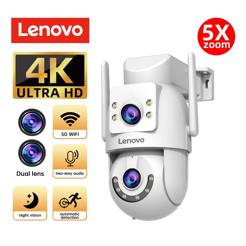 كاميرا لينوفو الأمنية الخارجية 4K HD IP مع عدسة مزدوجة PTZ اللون للرؤية الليلية CCTV حماية المراقبة بالفيديو