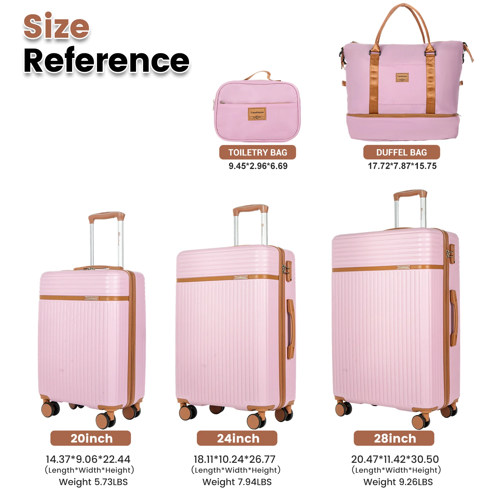 Travelhouse Luggage Sets 5-Piece Suitcases with Double Spinner Wheel,20