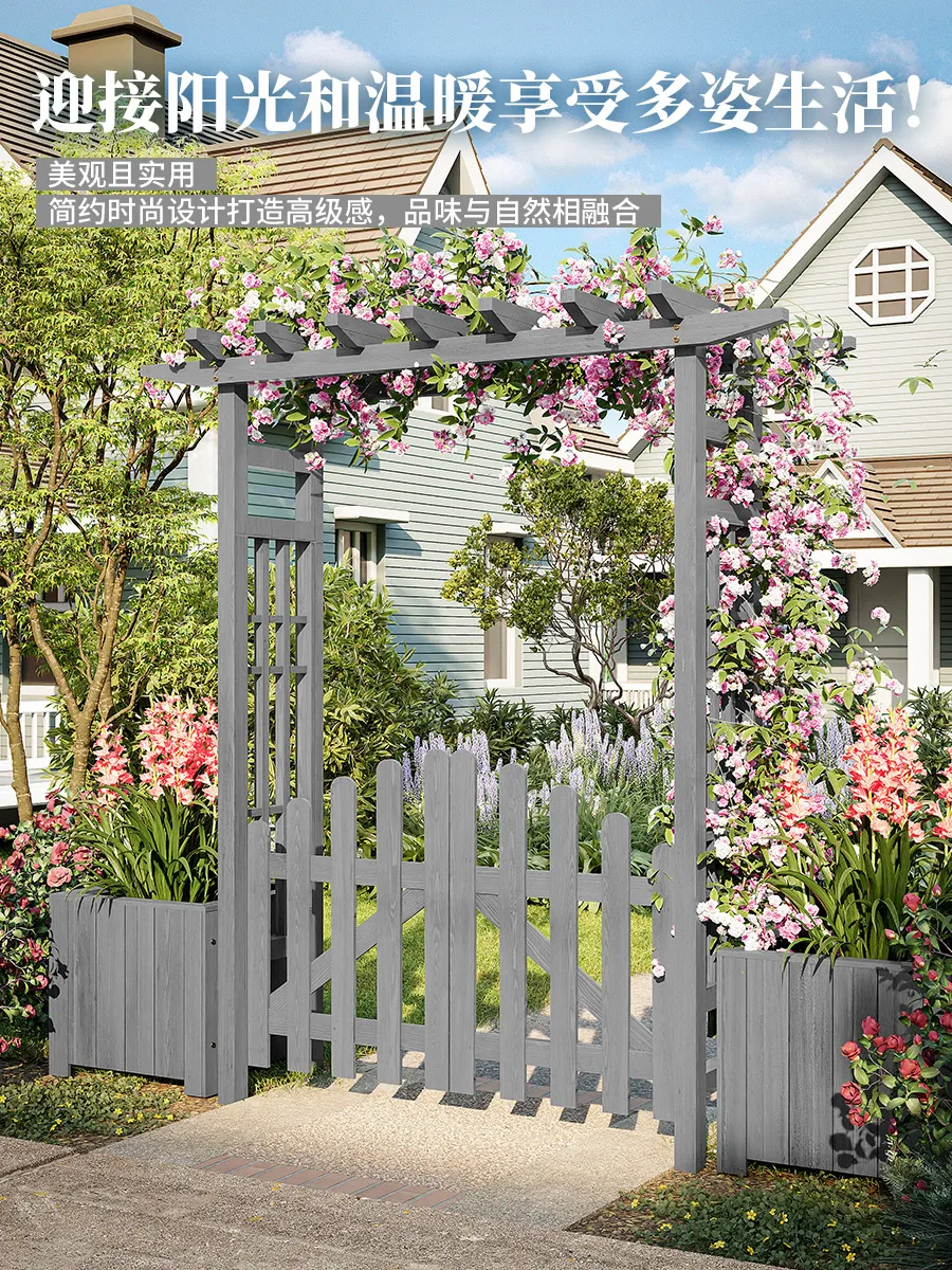 Outdoor Courtyard Antiseptic Wood Villa Yard Lattice Balcony Garden Arches Flower Stand Outdoor Fence Wooden Fence Door