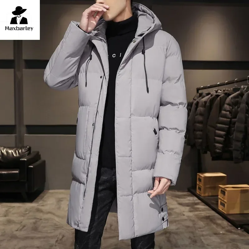 2024 Warm Hooded Mid-length Jacket Mens Casual Zip Up Cotton Padded Jacket Overcoat Autumn Winter Windbreaker Coats Men Clothing