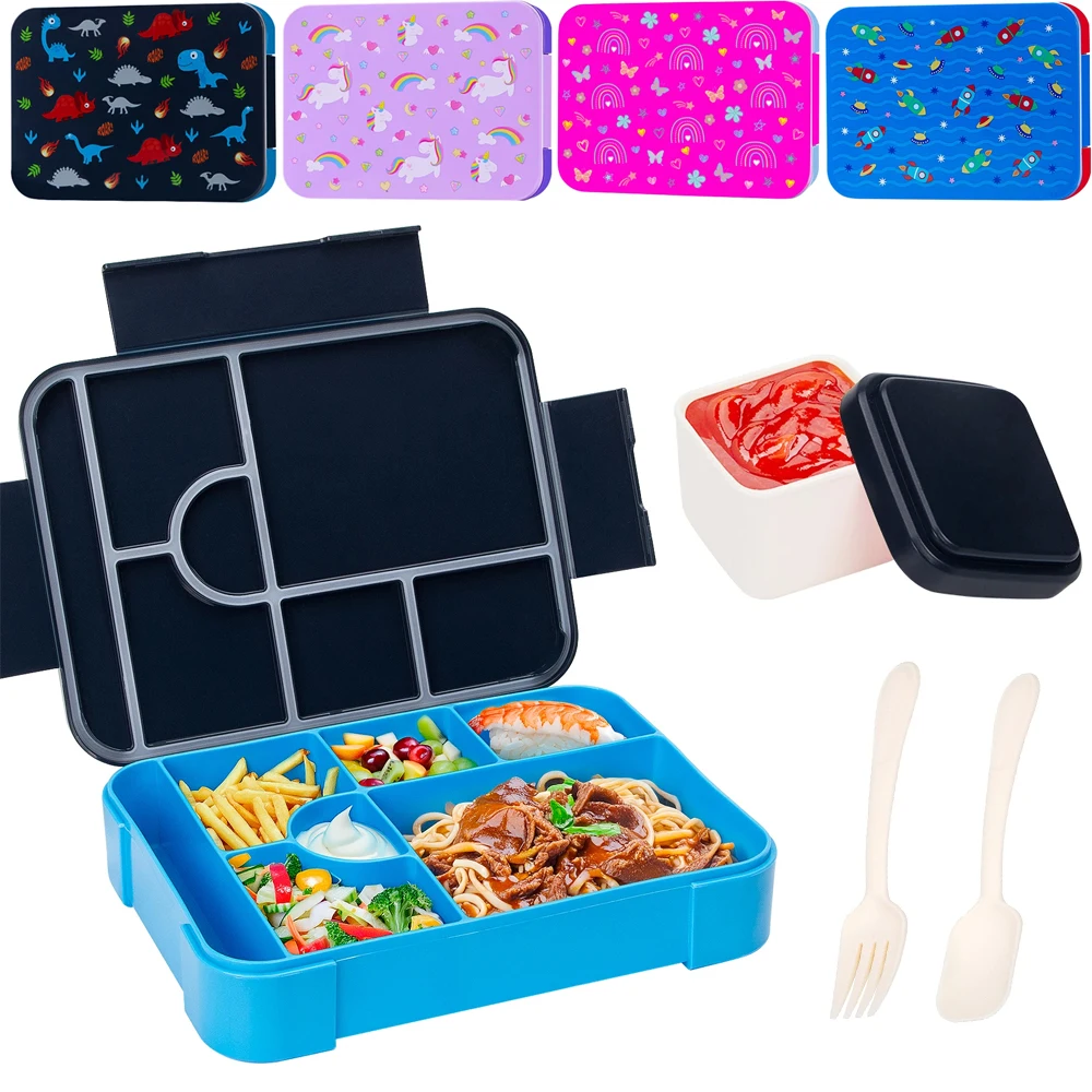 1300ml Cartoon-Muster Lunchbox für Schüler Tragbare Unterteilte Mikrowellengeeignete Bento-Box Auslaufsicherer Lebensmittelbehälter