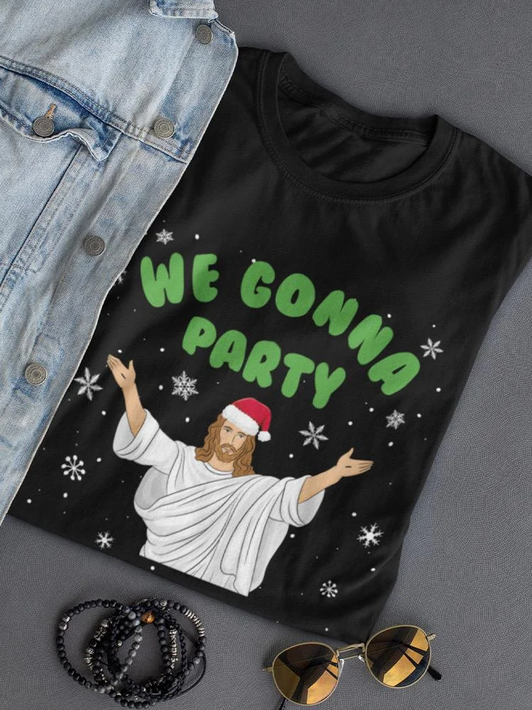 تي شيرت كلاسيكي وعيد الميلاد للرجال - قميص قطني بأكمام قصيرة مع شعار "WE GONNA PARTY"