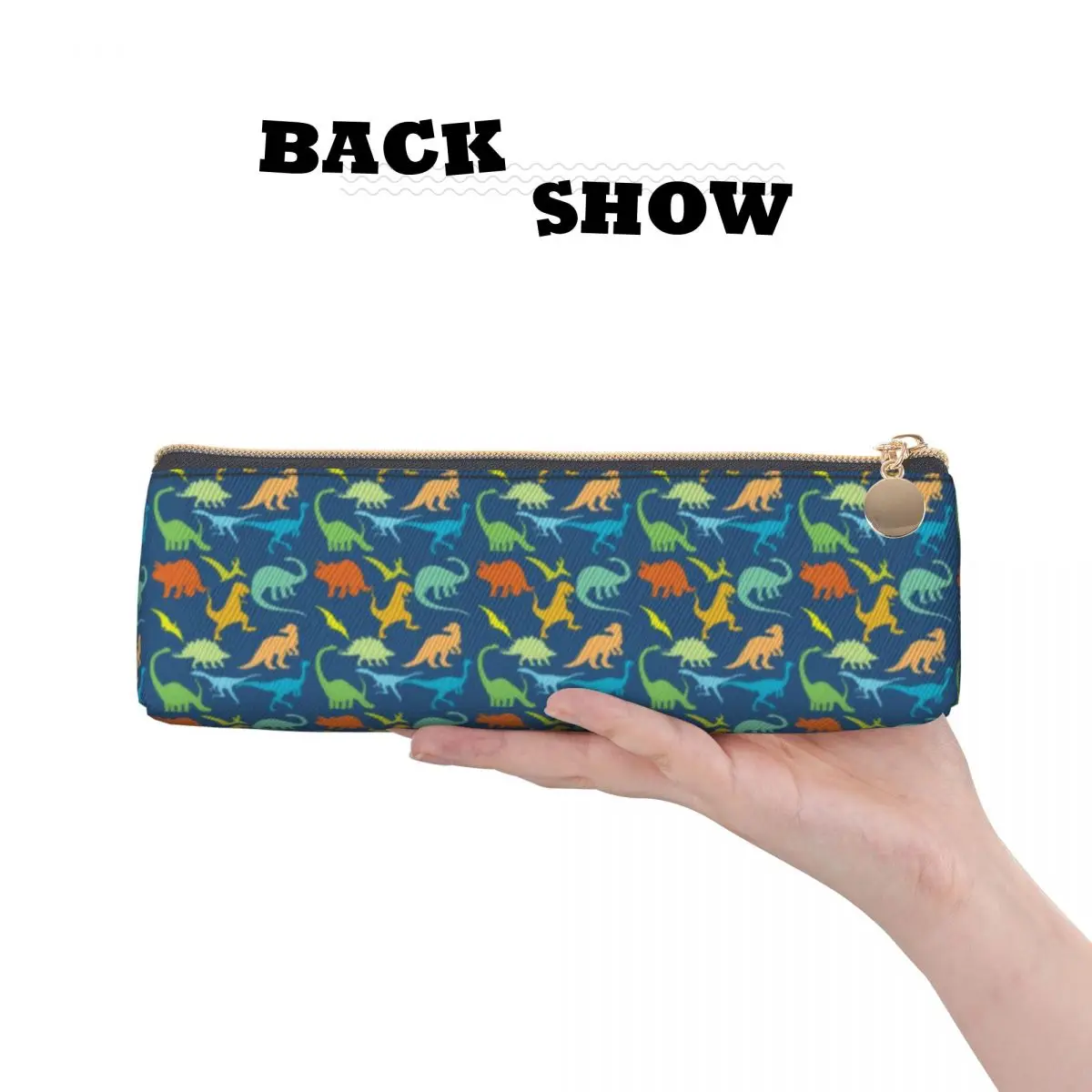 Animal Silhouette Leather Pencil Case Colorful Dinosaurs Retro Zipper Pencil Box College Teenager Triangle Pen Pouch