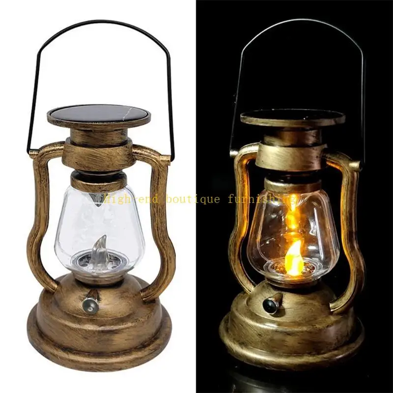 

L9NB Винтажный фонарь на солнечных батареях, подвесной светильник при свечах, антикварная светодиодная масляная лампа, декор