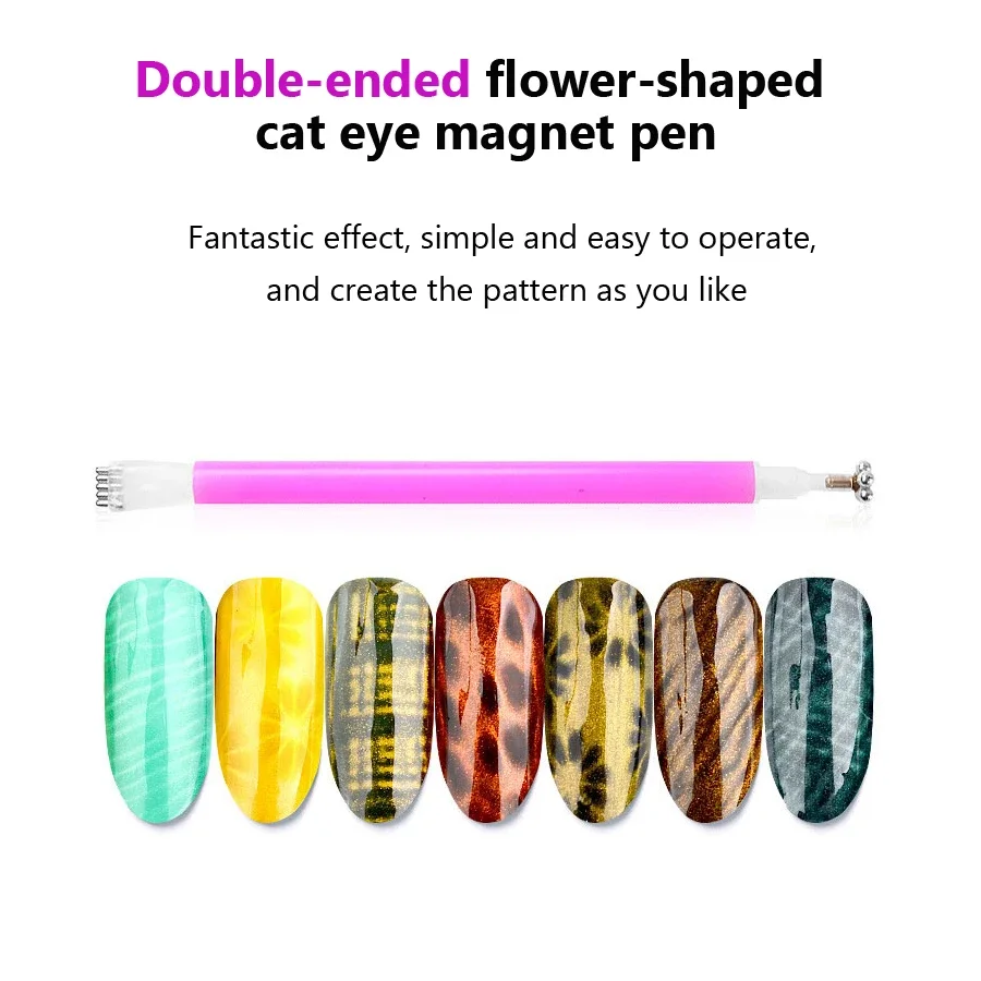 Double-Headed Nail Art Magnet Stick Cat Eye Gel Polish 3D Line Strip Flowers Effect for Professional & Home Use
