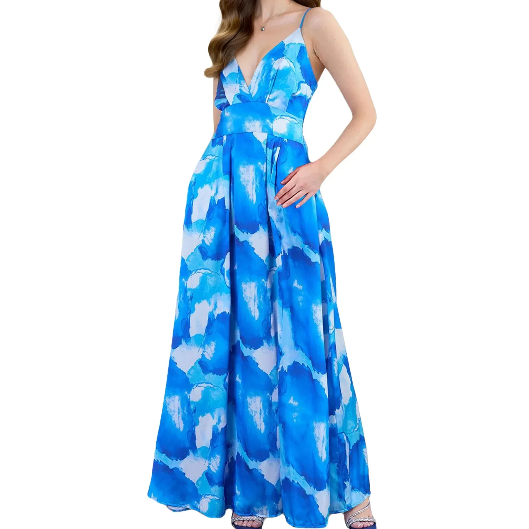 

LIBIELIY New Women's Summer Dress Bohemian Resort V-neck Halters Print Dress For Women Holiday Beach Long Dress Fashion A-line D