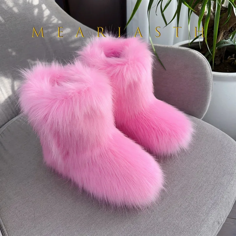 

2025 New Winter ankle boots Fur One piece Faux Raccoon Fur Female Snow Boots Fur Shoes Outdoor Mid Leg Boots